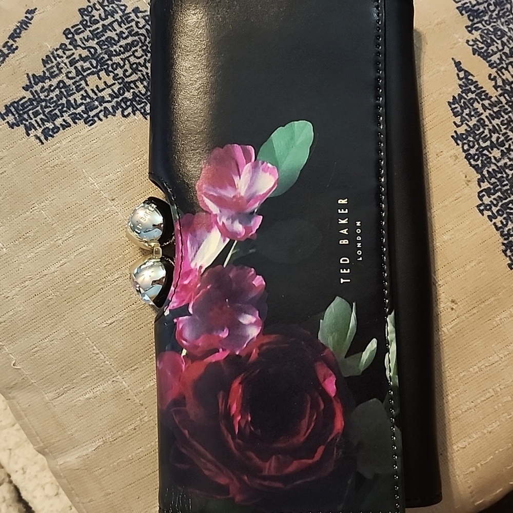 Ted Baker Black and Purple Floral Clutch